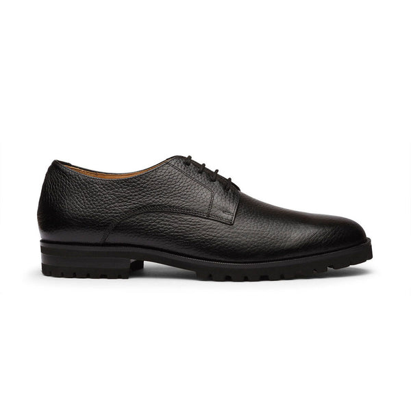 Black Extralight Soft Milled Leather Derby With Commando Rubber Sole