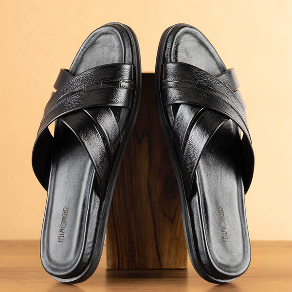 Leather black outlet slides