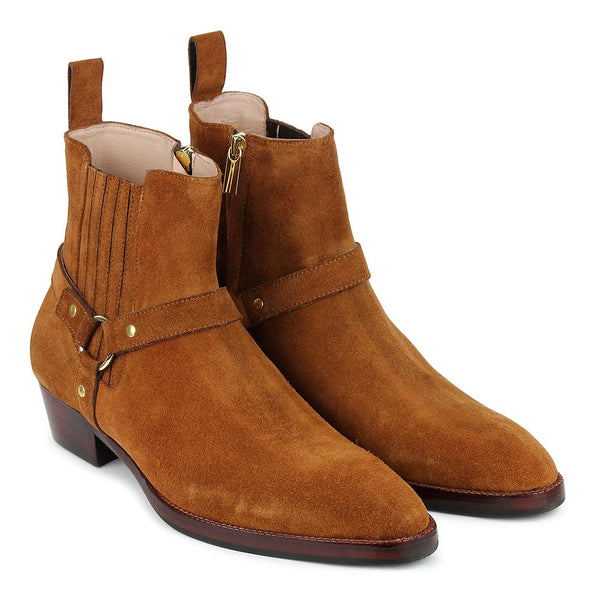Tan Suede Harness Boots