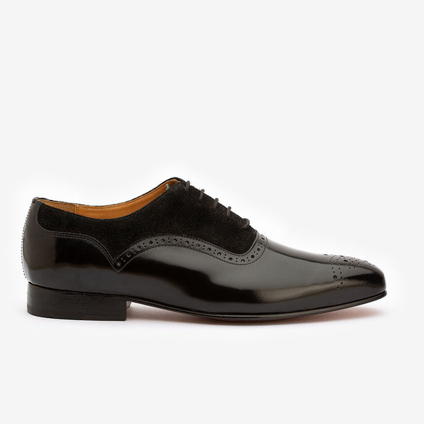 Black Patent Medallion Oxford with Suede detail