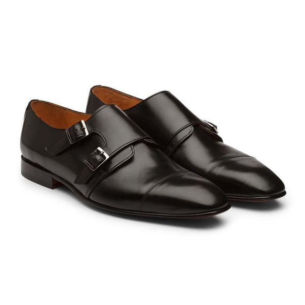 Mens black double store monk strap shoes