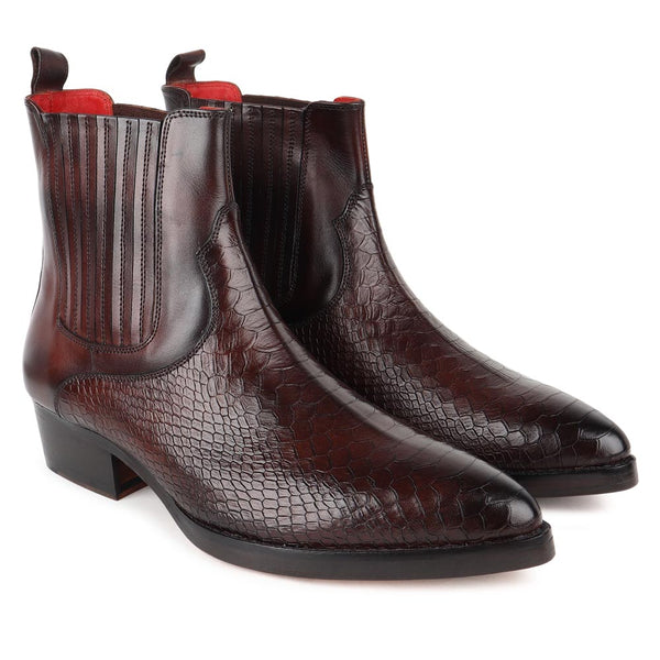 Brown Western Cowboy boots with Python detail + Cuban Heel – FELLMONGER