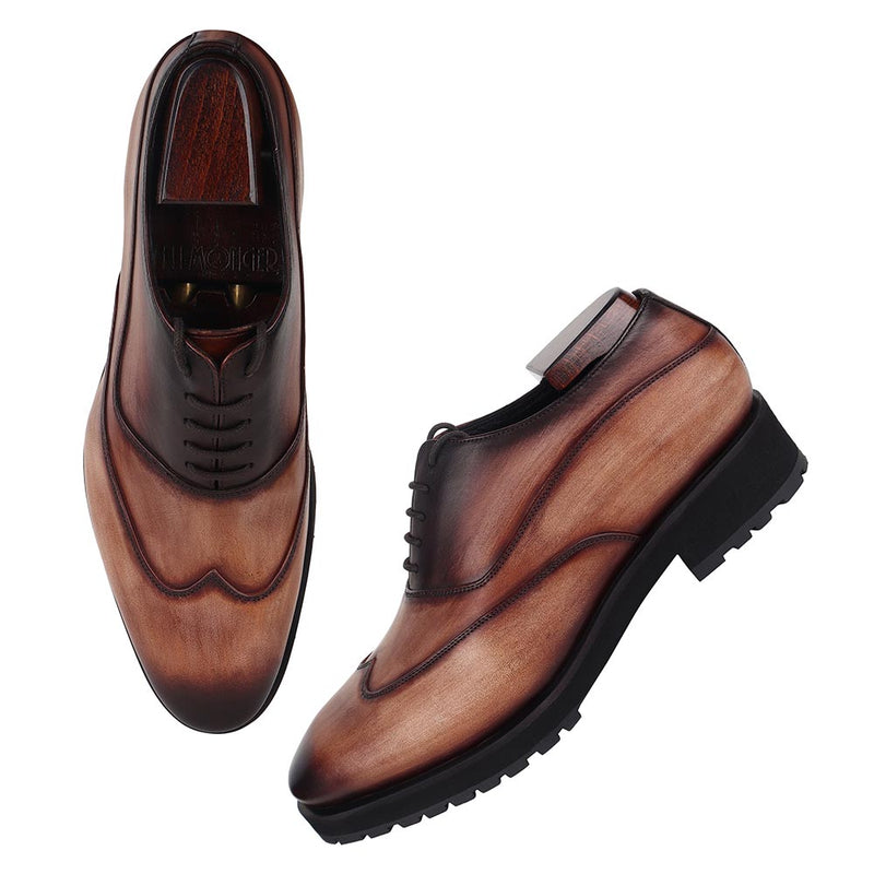 Wooden Brown Patina Sharp Oxfords With Extralight Sole