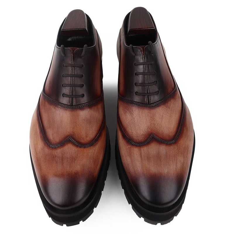 Wooden Brown Patina Sharp Oxfords With Extralight Sole