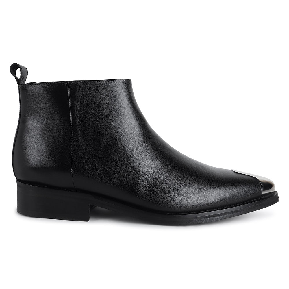 Black Metal Cap Toe Zip Cowboy Boots
