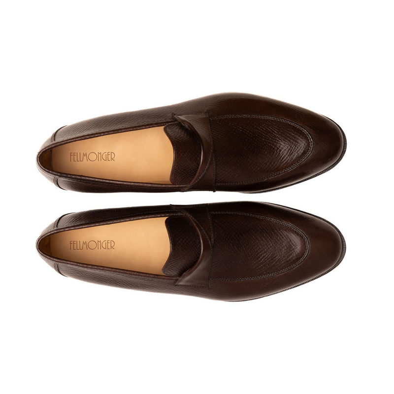 Brown Hatch Grain Twisted Strap Loafers
