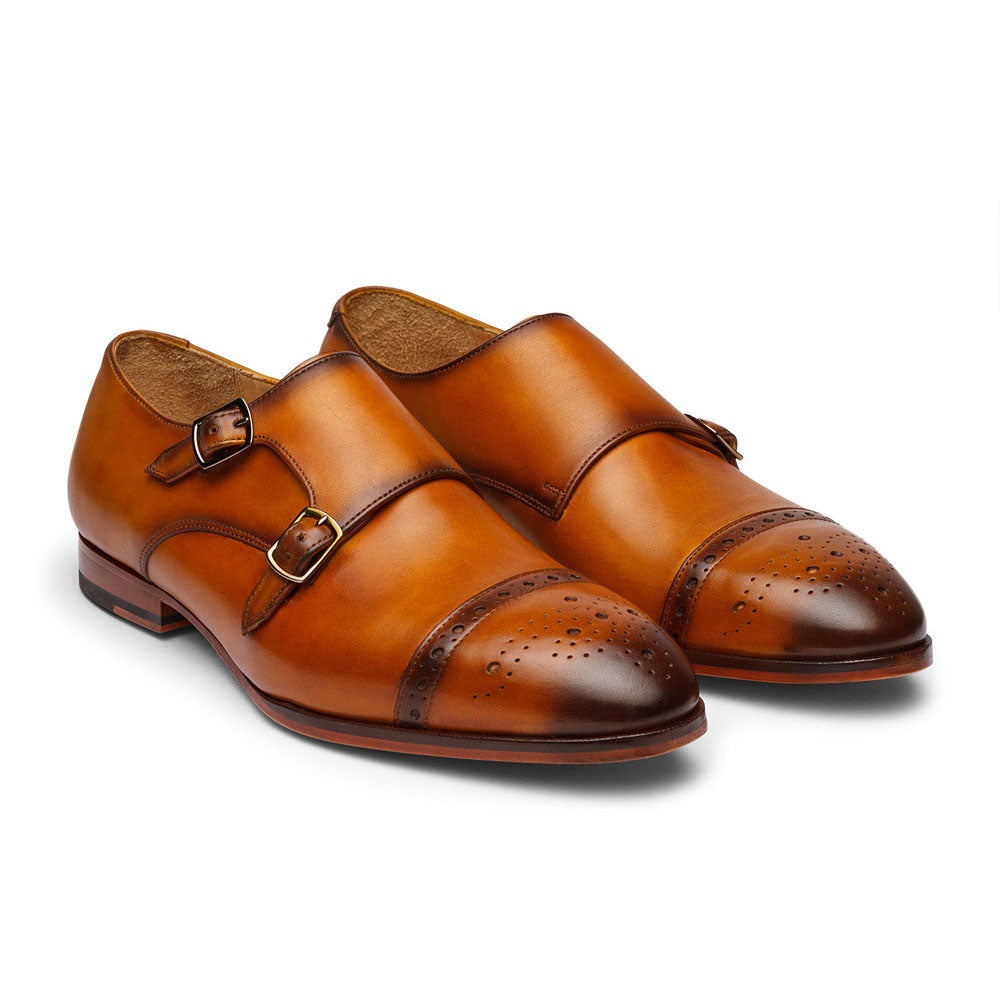 Tan Toecap Brogue Double Monk Strap - Main Image