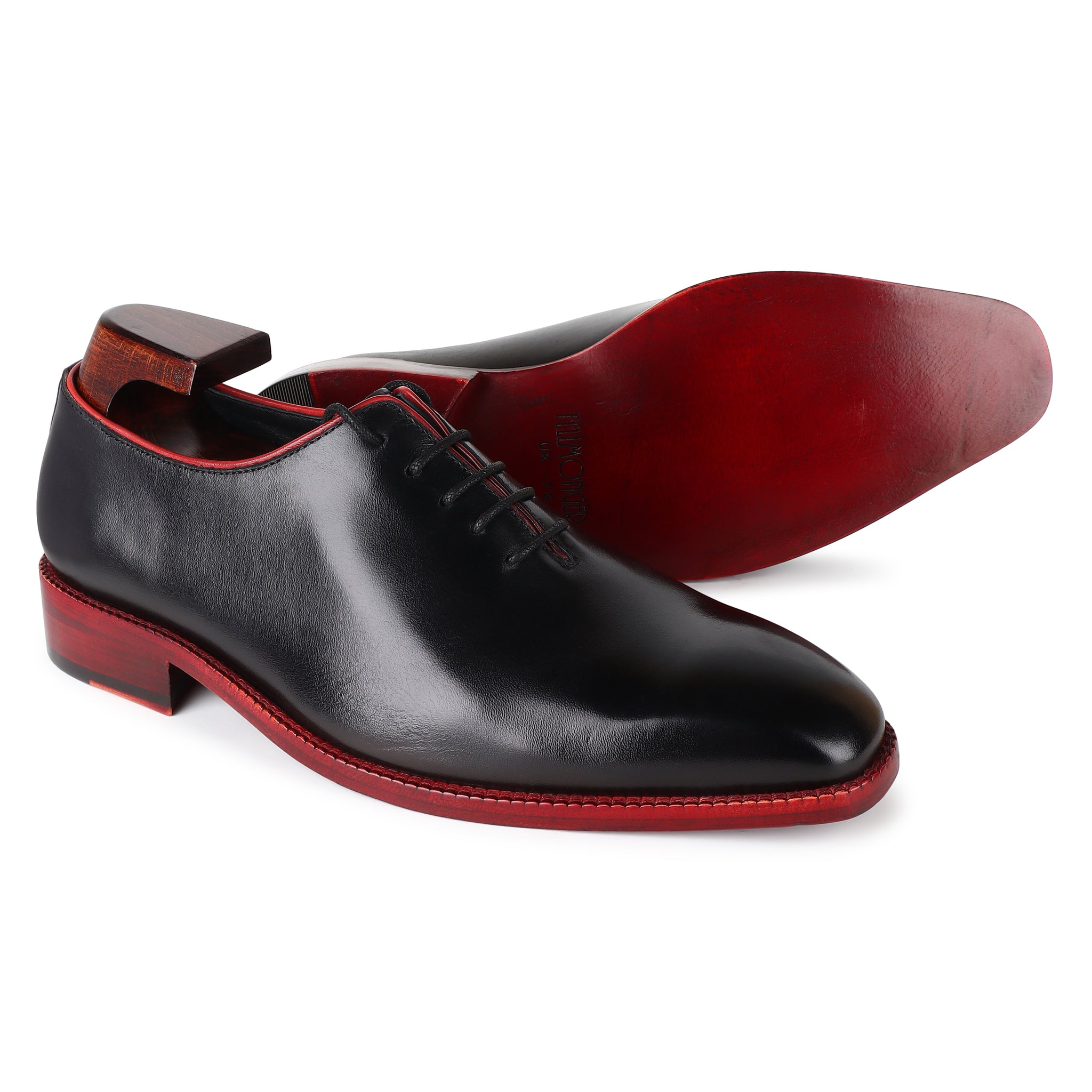 Suit Shoes Men's Dress Shoes With Red Soles Black Brushed Leather With Red Piping Wholecuts Red Sole FELLMONGER Suit Shoes Men's Dress Shoes With Red Soles Black Brushed Leather With Red Piping Wholecuts Red Sole FELLMONGER