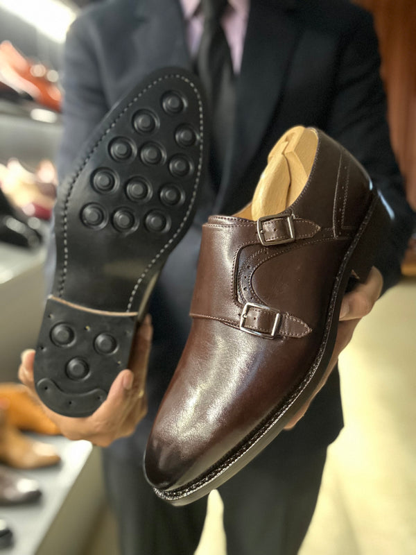 Brown Goodyear Welted Detailed Double Monk Strap With Dainite Sole