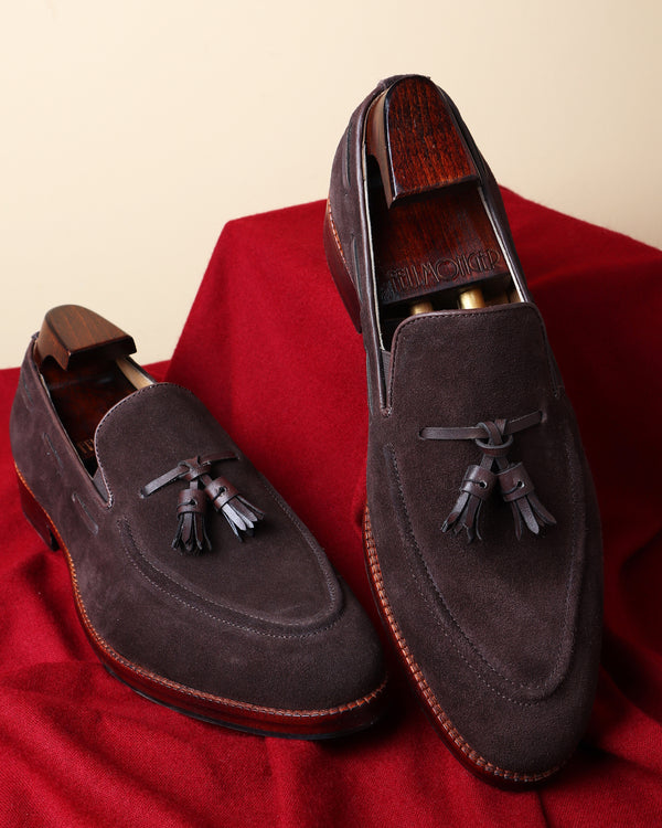 Brown Suede + Brown Leather Tassel Loafers