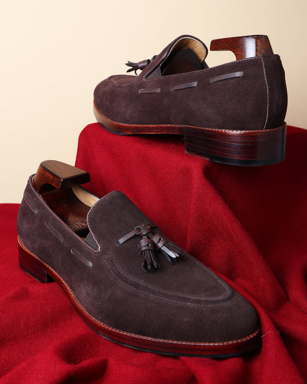 Brown Suede + Brown Leather Tassel Loafers