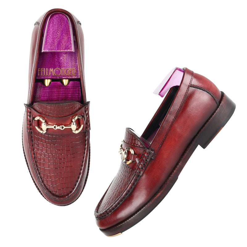 Burgundy Patina Mirror Glossed Buckle Mocassin With Metal Toe Plate