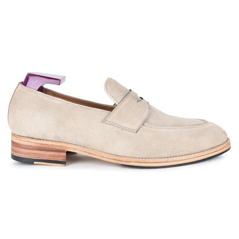 Cream Suede Penny Handwelted Loafer