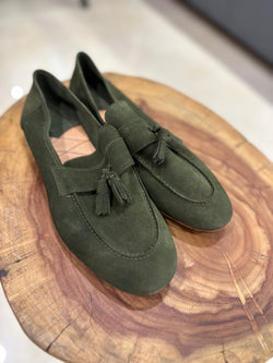 Green Unlined Suede Supersoft City Tassel Loafers
