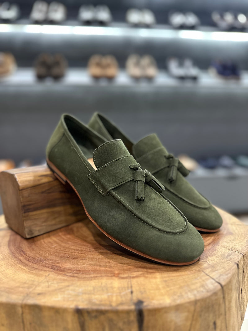 Green Unlined Suede Supersoft City Tassel Loafers
