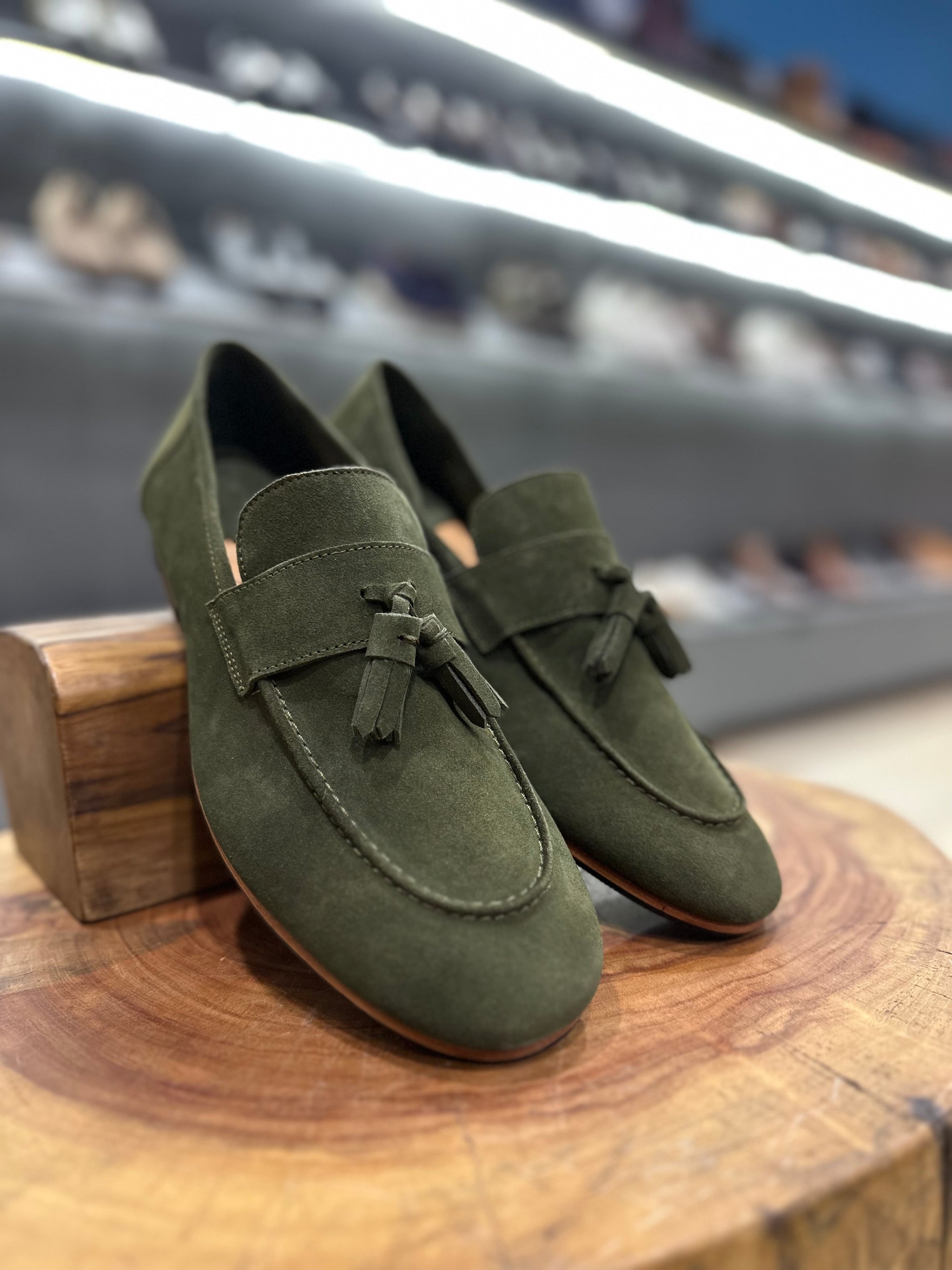 Green Unlined Suede Supersoft City Tassel Loafers