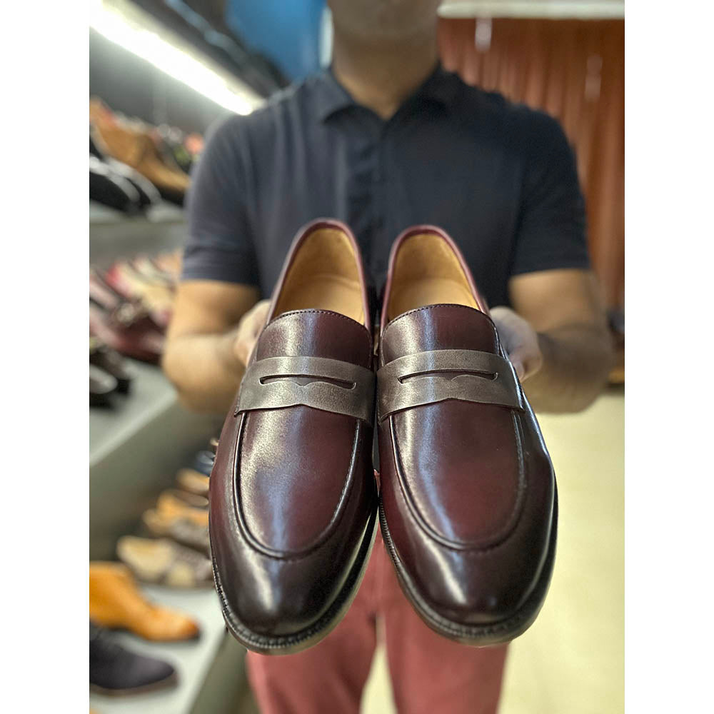 Burgundy Grey Tone Classic Penny Loafers – FELLMONGER