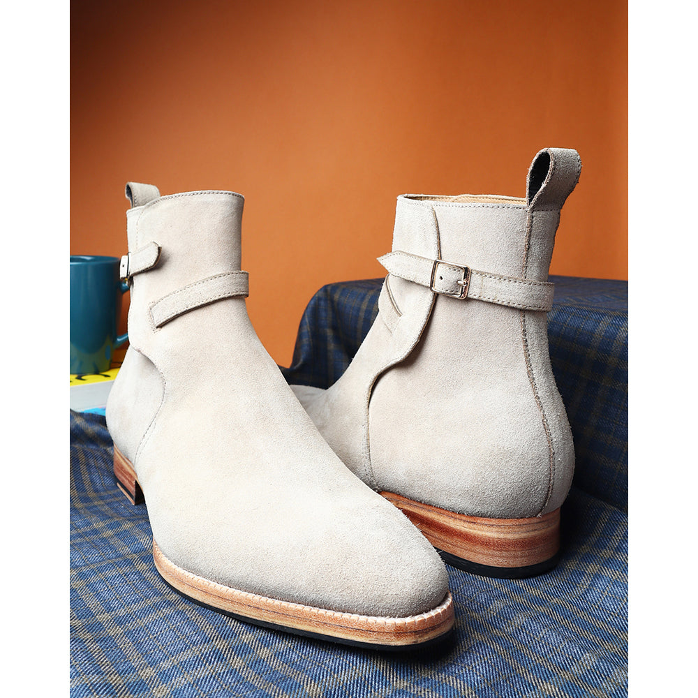 Cream Suede Jodhpur Boots