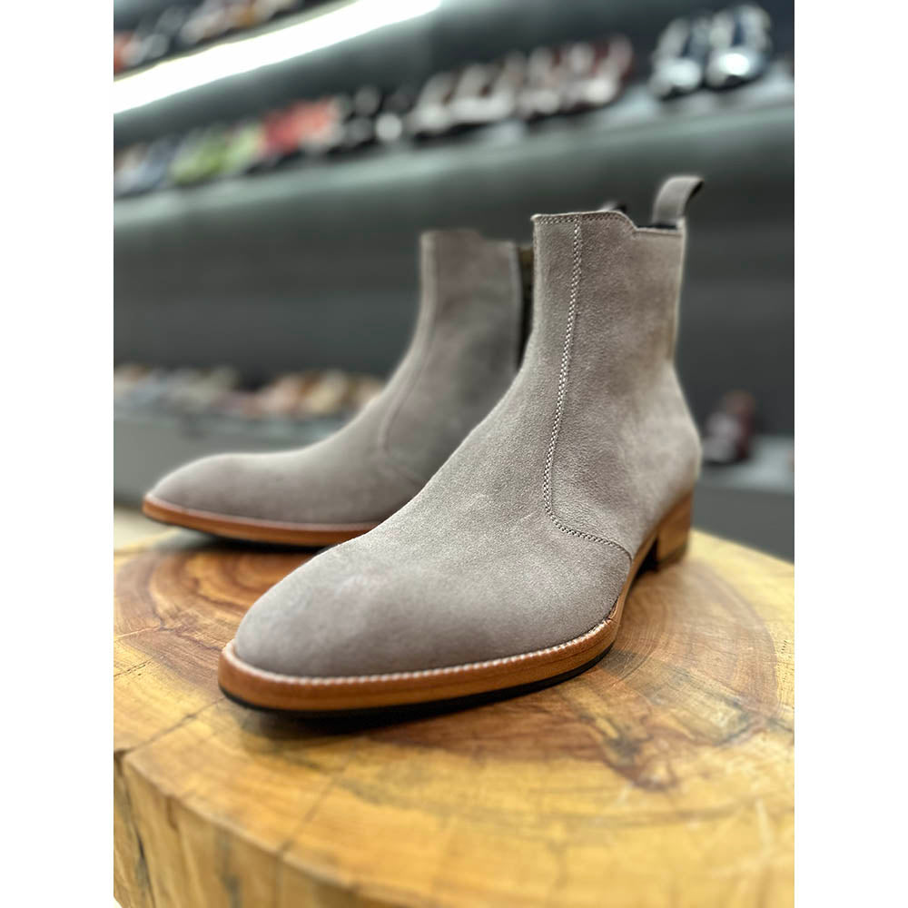 Grey Suede Classic Zip Boots Italian Leather Sole