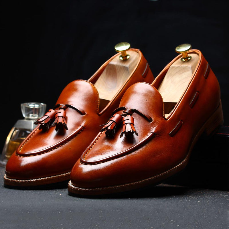 Tan Glossed Classic Tassel Loafers