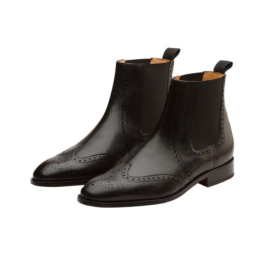 Black Wingtip Detail Chelsea Boots
