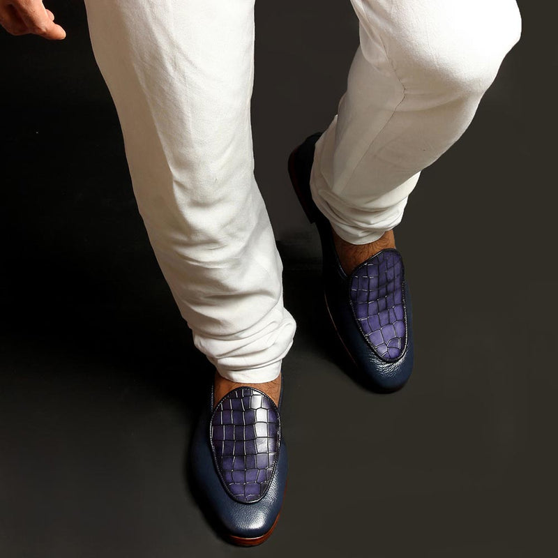 Blue Milled + Croco Belgain Loafers