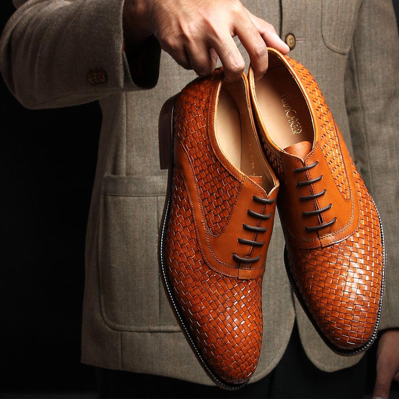 Tan Woven Leather Oxford