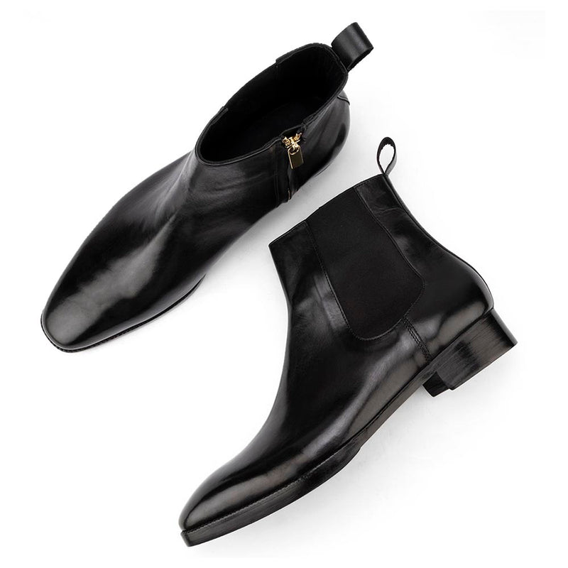 Black Glossed Zip + Chelsea Boots