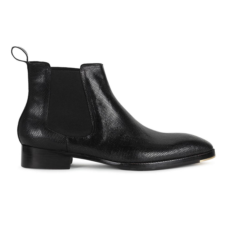Black Mirror Glossed Textured Chelsea Boots
