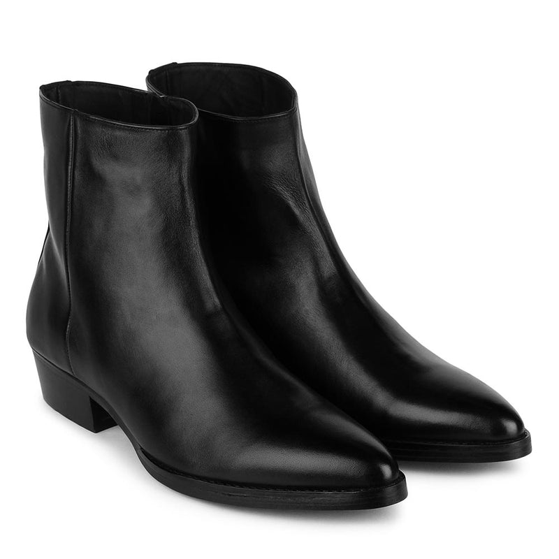 Black Pointed Zip Cowboy Boots