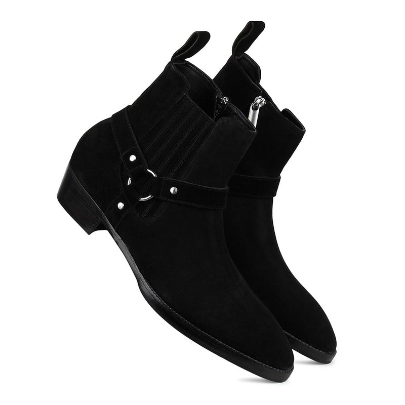 Black Suede Harness Boots