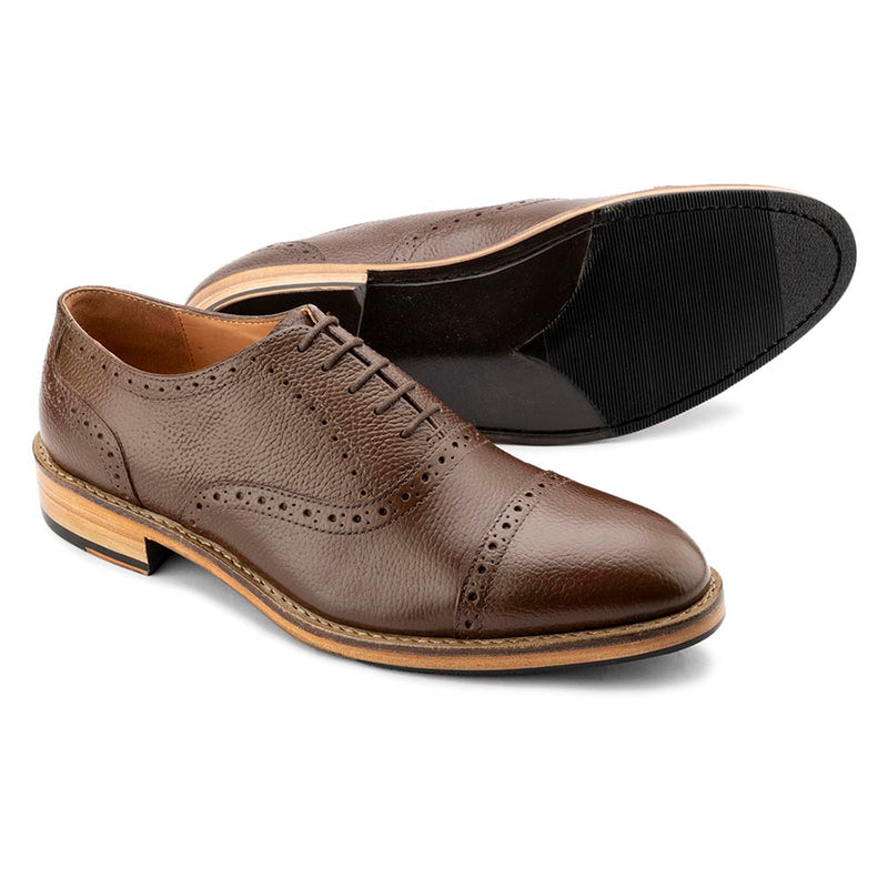 Brown Milled Goodyear Welted Captoe Oxfords with Fiddle back