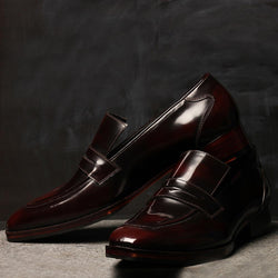 Burgundy Brushed Glossy Sharp Penny Loafers