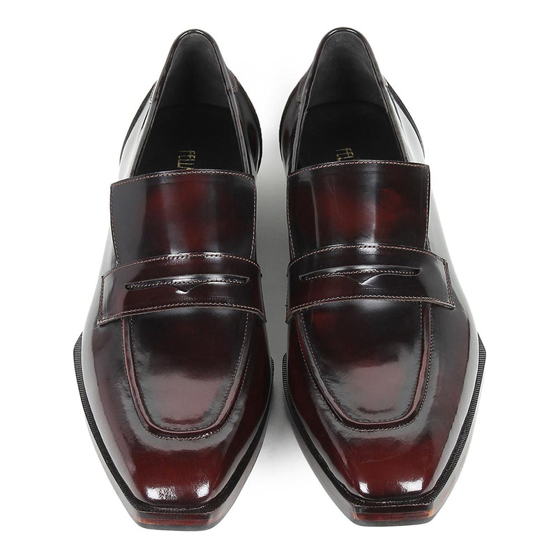 Burgundy Brushed Glossy Sharp Penny Loafers