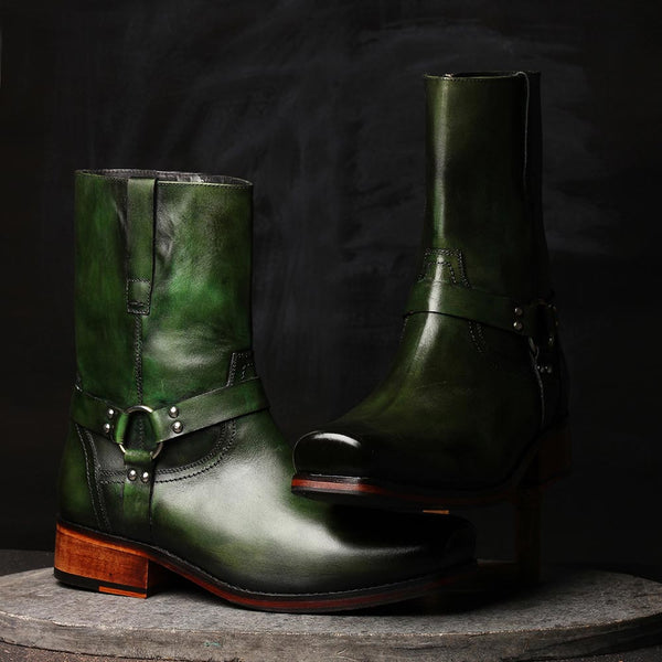 Green Long Harness Western Boot with Zip