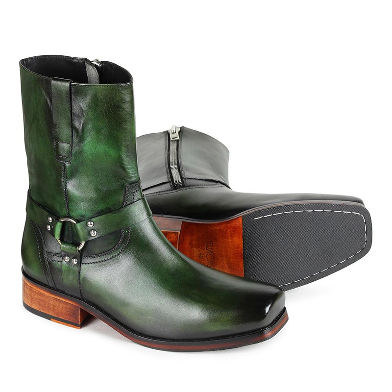 Green Long Harness Western Boot with Zip