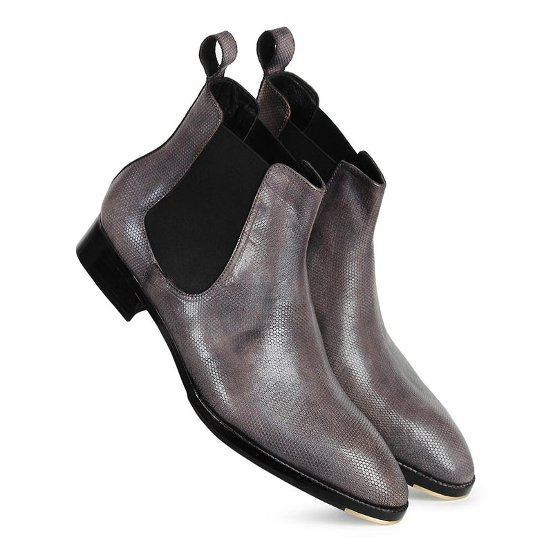 Grey Mirror Glossed Textured Chelsea Boots