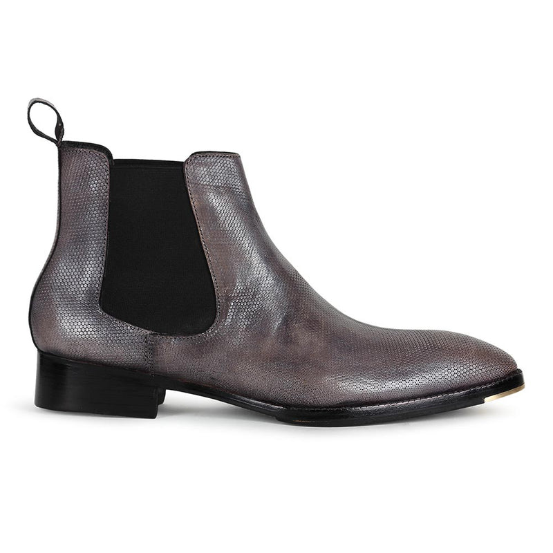 Grey Mirror Glossed Textured Chelsea Boots