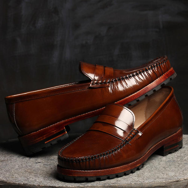 Tan Brushed Glossy classic Moccasins