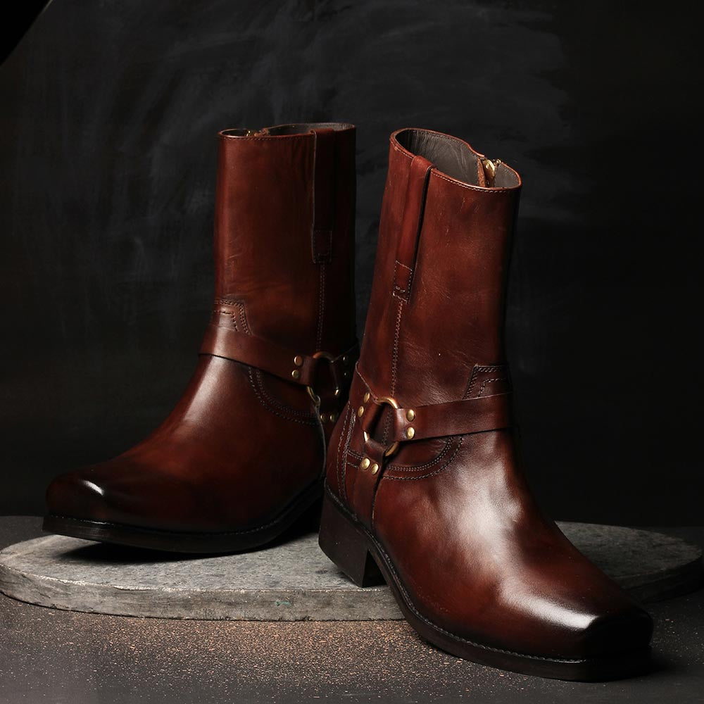 Tan Long Harness Western Boot with Zip – FELLMONGER