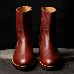 Tan Milled Classic Round Toe Boots with Zip