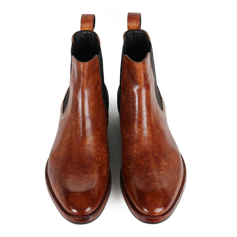 Tan Mirror Glossed Marble Patina Chelsea Boots