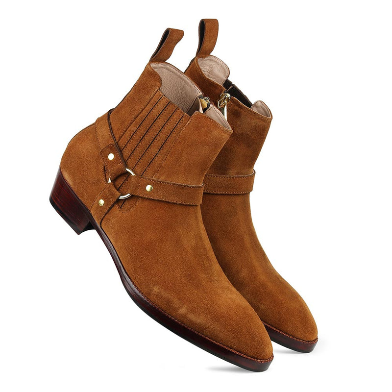 Tan Suede Harness Boots