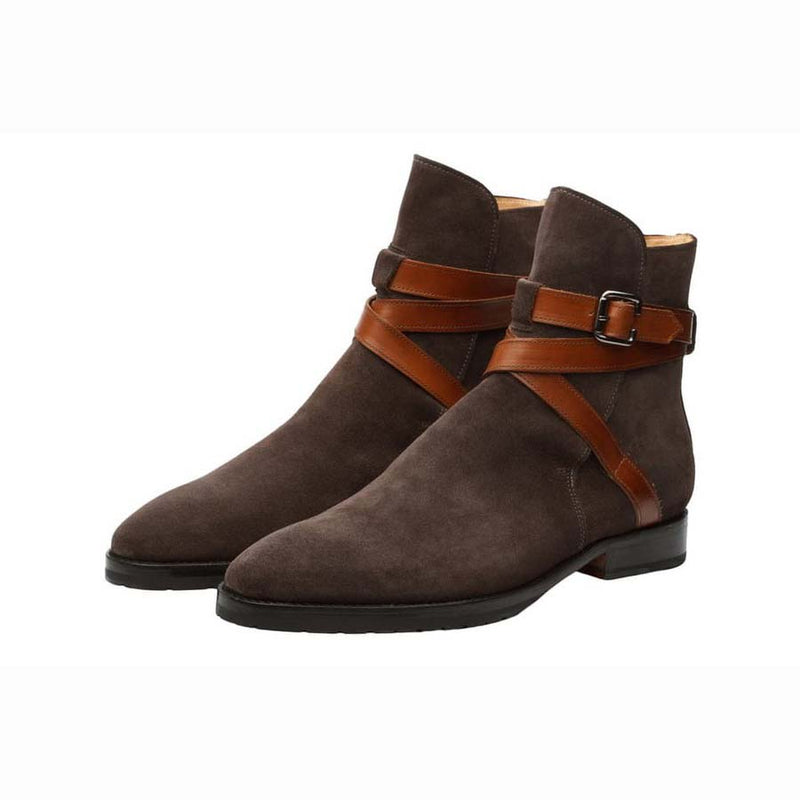 Brown Suede Jodhpur Boots with Tan Straps