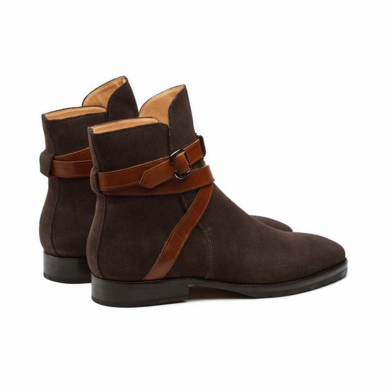 Brown Suede Jodhpur Boots with Tan Straps