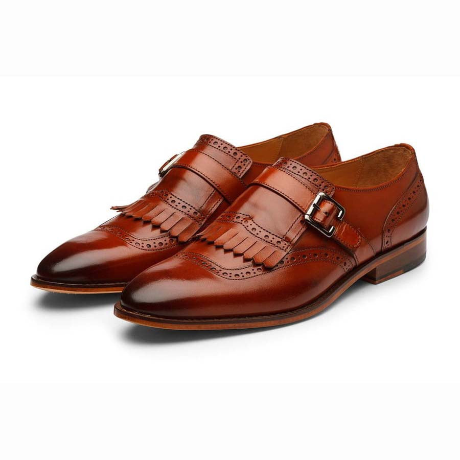 Cognac Fringe Single Monk Strap
