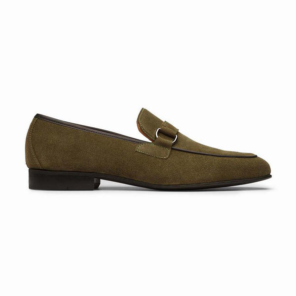 Khaki Suede Buckle Loafers