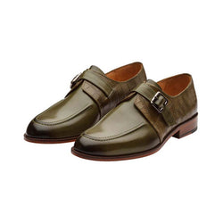 Olive Single Monk with Croco Detail