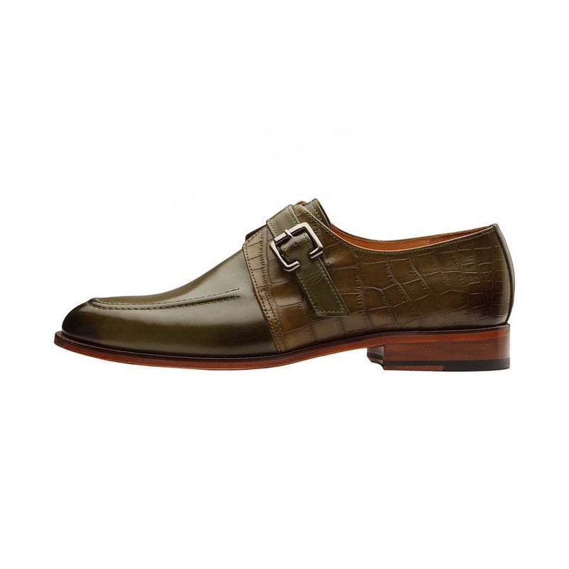 Olive Single Monk with Croco Detail