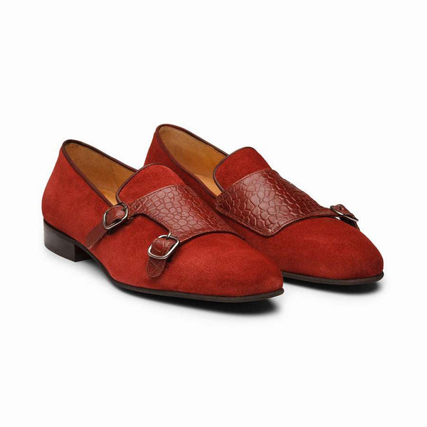 Red Suede Croco Monk Slipons